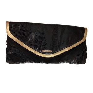 Faux Reptile Black and Gold Clutch